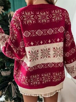 Women's Ugly Christmas Sweater Pullover Sweater Jumper Christmas Sweaters Crew Neck Ribbed Knit Polyester Knitted Fall Winter Regular Outdoor Christmas Daily Fashion Casual Soft Long Sleeve Snowflake -Xmas Cothing Store hiwsde1697785127846
