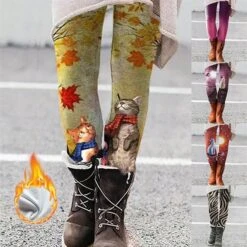 Women's Tights Leggings Full Length Print Micro-elastic Mid Waist Fashion Christmas Gifts Christmas Black Yellow S M -Xmas Cothing Store hjdppd1668685286877