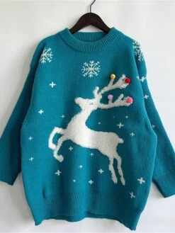 Women's Ugly Christmas Sweater Pullover Sweater Jumper Crew Neck Ribbed Knit Polyester Oversized Fall Winter Regular Outdoor Christmas Daily Stylish Casual Soft Long Sleeve Elk Snowflake Red Blue -Xmas Cothing Store hjmwbd1696903391132