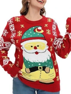 Women's Ugly Christmas Sweater Pullover Sweater Jumper Crew Neck Ribbed Knit Polyester Knitted Print Fall Winter Regular Outdoor Xmas Holiday Daily Stylish Casual Long Sleeve Print Black Green S -Xmas Cothing Store hjrcag1697290869469