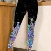 Women's Leggings Black Blue Black / Red Sparkle Sparkle & Shine Christmas Casual Xmas Leisure Sports Print Stretchy Ankle-Length Tummy Control Patterned S M L XL 2XL -Xmas Cothing Store hjzoql1667208945759