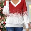 Women's Pullover Sweater Jumper V Neck Crochet Knit Cotton Blend Print Drop Shoulder Fall Winter Regular Christmas Stylish Casual Soft Long Sleeve Snowflake Wine Red S M L -Xmas Cothing Store hkkcen1696918421100