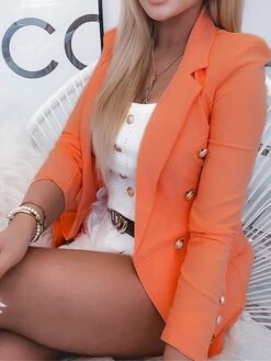 Women's Blazer Outdoor Christmas Work Summer Spring Regular Coat Regular Fit Breathable Streetwear Elegant Jacket Long Sleeve Solid Color Stylish Purple Fuchsia Orange -Xmas Cothing Store hlrbco1655117576330