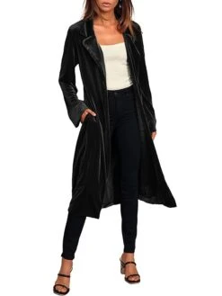 Women's Velvet Blazer Long Trench Coat Party Christmas Overcoat With Belt Open Front Halloween Xmas Cardigan Jacket Warm Stylish Casual Street Jacket Long Sleeve With Pockets Claret Black Yellow -Xmas Cothing Store hlrqhj1694681300210
