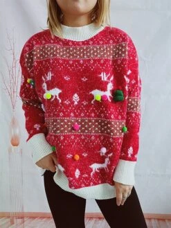Women's Christmas Sweater Set Pullover Sweater Jumper Christmas Sweaters Crew Neck Chunky Knit Polyester Knitted Spring Fall Winter Regular Daily New Year -Xmas Cothing Store hmekbz1697539830382