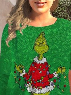 Women's Ugly Christmas Sweater Pullover Sweater Jumper Crew Neck Ribbed Knit Polyester Print Fall Winter Regular Xmas Daily Going Out Stylish Plus Size Casual Long Sleeve Print Wine Green XL 2XL -Xmas Cothing Store hnltob1696993411776