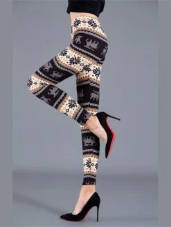 Women's Christmas Leggings Full Length Cotton Blend Print Micro-elastic High Waist Active Vacation Holiday Santa Claus Big Red Snowflake One-Size Fall Winter -Xmas Cothing Store hoxdoc1696232199056