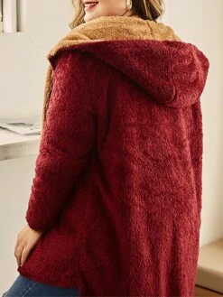 Women's Teddy Coat Hoodie Jacket Windproof Warm Christmas Street Xmas Sport Daily Wear Patchwork With Pockets Open Front Hoodie Daily Plush Color Block Regular Fit Outerwear Long Sleeve Fall -Xmas Cothing Store hpeeza1695265339623