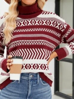 Women's Ugly Christmas Sweater Pullover Sweater Jumper Christmas Sweaters Turtleneck Ribbed Knit Polyester Knitted Fall Winter Regular Outdoor Christmas Daily Stylish Casual Soft Long Sleeve