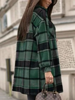 Women's Casual Jacket Windproof Warm Outdoor Christmas Vacation Xmas Smocked Single Breasted Turndown Street Shacket Stripes And Plaid Regular Fit Outerwear Long Sleeve Winter Fall Green Red -Xmas Cothing Store hqjpvz1659583524712