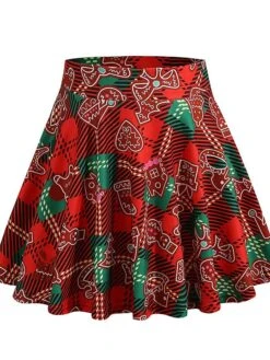 Women's Skirt Swing Mini Green Plaid Wine Red Fuchsia Skirts Pleated Print Fashion Christmas Weekend Xmas S M L -Xmas Cothing Store hqkycs1667561037624