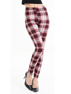 Women's Tartan Print Leggings Full Length Vacation Fashion Christmas Rhombus Pink And Black Navy Blue Stripes One-Size Fall Winter -Xmas Cothing Store hqojrq1696232159332