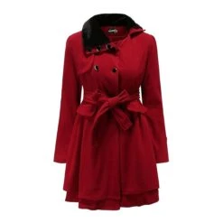 Women's Winter Coat Long Overcoat With Belt Christmas Party Xmas Wear Warm Double Breasted Pea Coat With Fur Collar Fall Trench Coat Red Black Khaki Elegant Outerwear CasualJacket -Xmas Cothing Store hrbaez1692602504417