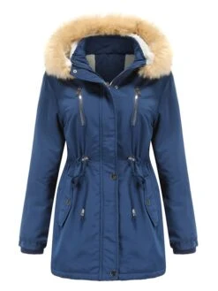 Women's Winter Coat Jacket Parka Warm Breathable Outdoor Christmas Daily Wear Vacation Xmas Pocket Fur Collar Fleece Lined Zipper Hoodie Elegant Lady Comfortable Solid Color Regular Fit Outerwear -Xmas Cothing Store hsbmwh1664516982406