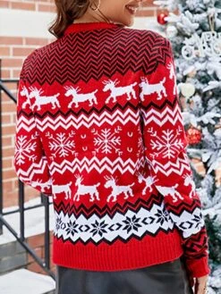 Women's Ugly Christmas Sweater Pullover Sweater Jumper Crew Neck Ribbed Knit Acrylic Tassel Fall Winter Regular Daily Going Out Xmas Stylish Casual Soft Long Sleeve Elk Snowflake White Red S M L -Xmas Cothing Store hsdeqz1695029190580