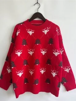 Women's Ugly Christmas Sweater Pullover Sweater Jumper Crew Neck Ribbed Knit Polyester Oversized Fall Winter Regular Outdoor Christmas Daily Stylish Casual Soft Long Sleeve Elk Christmas Tree Red -Xmas Cothing Store hshfcd1696903398633