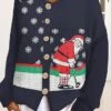 Women's Ugly Christmas Sweater Cardigan Sweater Crew Neck Ribbed Knit Polyester Patchwork Button Fall Winter Regular Outdoor Xmas Holiday Stylish Casual Soft Long Sleeve Santa Claus Print