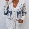 Women's Ugly Christmas Xmas Sweater Cardigan Pullover Sweater Jumper Open Front Knit Acrylic Knitted Fall Winter Christmas Daily Vacation Ethnic Style Vintage Style Elegant Long Sleeve Sheep Snowflake -Xmas Cothing Store htihfd1693817945221