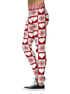 Women's Leggings Xmas Green Wine Red Mid Waist Sports Streetwear Christmas Weekend Print Micro-elastic Ankle-Length Comfort Heart S M L XL / Slim -Xmas Cothing Store hugvsp1629428684148