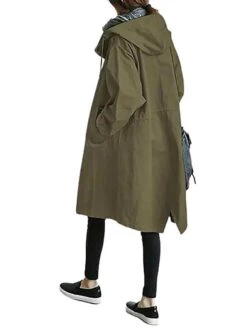 Women's Trench Coat Fall Long Over Coat With Hood Christmas Party Wear With Belt Single Breasted Hoodied Jacket Valentine's Day Loose Fit Waterproof Windproof Casual Jacket Long SleeveLight Blue Red -Xmas Cothing Store hujzxk1630664012136