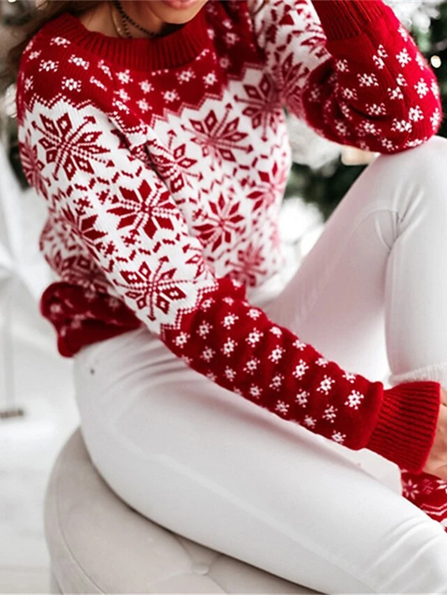 Women's Ugly Christmas Sweater Pullover Sweater Jumper Crew Neck Crochet Knit Cotton Knitted Fall Winter Christmas Holiday Xmas Casual Long Sleeve Plaid White Red One-Size 4 Women's Ugly Christmas Sweater Pullover Sweater Jumper Crew Neck Crochet Knit Cotton Knitted Fall Winter Christmas Holiday Xmas Casual Long Sleeve Plaid White Red One-Size - Image 2