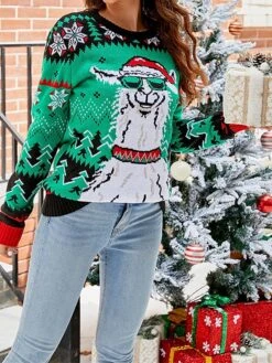 Women's Ugly Christmas Sweater Pullover Sweater Jumper Crew Neck Ribbed Knit Acrylic Oversized Fall Winter Short Xmas Daily Going Out Stylish Casual Soft Long Sleeve Animal Snowflake 1044 -Xmas Cothing Store hvvuyn1695262575063