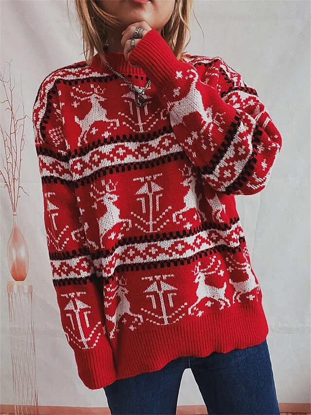 Women's Ugly Christmas Sweater Pullover Sweater Jumper Crew Neck Ribbed Knit Polyester Oversized Fall Winter Regular Outdoor Xmas Daily Stylish Casual Soft Long Sleeve Elk Red S M L 2 Women's Ugly Christmas Sweater Pullover Sweater Jumper Crew Neck Ribbed Knit Polyester Oversized Fall Winter Regular Outdoor Xmas Daily Stylish Casual Soft Long Sleeve Elk Red S M L