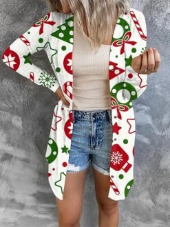 Women's Cardigan Sweater Open Front Ribbed Knit Polyester Button Fall Winter Short Christmas Daily Going Out Stylish Casual Soft Long Sleeve Elk Snowman Xmas Tree Blue Snowman Red Cat Black -Xmas Cothing Store hwadvj1695262426933
