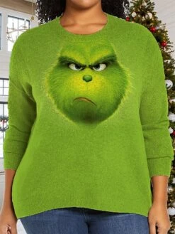 Women's Ugly Christmas Sweater Pullover Sweater Jumper Crew Neck Ribbed Knit Polyester Print Fall Winter Regular Xmas Daily Going Out Stylish Plus Size Casual Long Sleeve Animal Elk Print Red