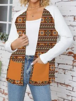 Women's Ugly Christmas Sweater Cardigan Sweater Jacket Open Front Ribbed Knit Polyester Patchwork Knitted Front Pocket Fall Winter Regular Outdoor Christmas Holiday Daily Stylish Casual Long Sleeve