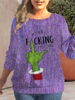 Women's Ugly Christmas Sweater Pullover Sweater Jumper Crew Neck Ribbed Knit Polyester Print Fall Winter Regular Christmas Daily Going Out Stylish Plus Size Casual Long Sleeve Letter Print Blue -Xmas Cothing Store hykgqk1696993414798