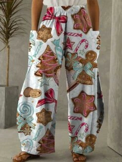 Women's Pants Trousers Bloomers Full Length Faux Linen Trousers Christmas Christmas Festival Rice White White S M Fall & Winter -Xmas Cothing Store hytpck1694661671522