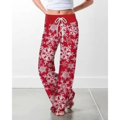 Women's Wide Leg Pants Trousers Trousers Red Fashion Christmas Weekend Xmas Wide Leg Baggy Micro-elastic Full Length Comfort Snowflake S M L XL XXL / Print