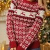 Women's Pullover Sweater Jumper Crew Neck Ribbed Knit Polyester Oversized Fall Winter Short Christmas Daily Going Out Xmas Stylish Casual Soft Long Sleeve Elk Snowflake Red S M L -Xmas Cothing Store hztyxu1695175909861