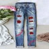 Women's Jeans Distressed Jeans Denim Blue Fashion Christmas Xmas Street Casual Baggy Ripped Micro-elastic Full Length Comfort Plaid S M L XL XXL / Print -Xmas Cothing Store iathqa1666251016074