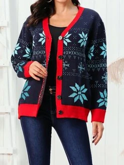 Women's Ugly Christmas Sweater Cardigan Sweater Jacket V Neck Ribbed Knit Acrylic Button Knitted Print Fall Winter Regular Outdoor Christmas Daily Stylish Casual Soft Long Sleeve Snowflake Navy Blue 14 Women's Ugly Christmas Sweater Cardigan Sweater Jacket V Neck Ribbed Knit Acrylic Button Knitted Print Fall Winter Regular Outdoor Christmas Daily Stylish Casual Soft Long Sleeve Snowflake Navy Blue -Xmas Cothing Store ibmuno1697290849906