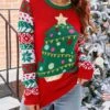 Women's UglyChristmas Sweater Pullover Sweater Jumper Crew Neck Chunky Knit Acrylic Embroidered Drop Shoulder Spring Fall Winter Regular Party Xmas Stylish Casual Long Sleeve Christmas Tree Red