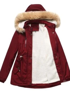 Women's Winter Coat Jacket Parka Warm Breathable Outdoor Christmas Daily Wear Vacation Xmas Pocket Fur Collar Fleece Lined Zipper Hoodie Elegant Lady Comfortable Solid Color Regular Fit Outerwear -Xmas Cothing Store ibwyat1664516983825
