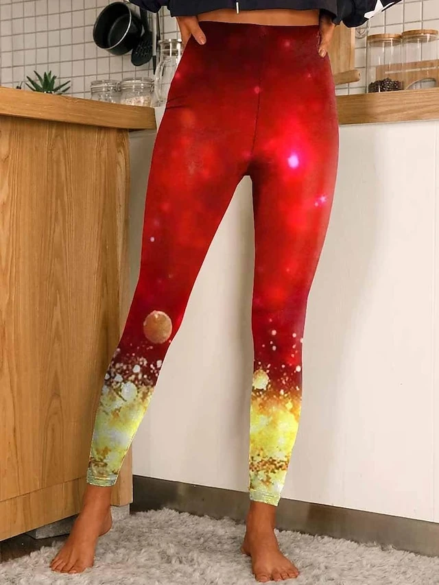 Women's Leggings Green Light Red Dark Green Sparkle Sparkle & Shine Christmas Casual Xmas Leisure Sports Print Stretchy Ankle-Length Tummy Control Leaf S M L XL 2XL 4 Women's Leggings Green Light Red Dark Green Sparkle Sparkle & Shine Christmas Casual Xmas Leisure Sports Print Stretchy Ankle-Length Tummy Control Leaf S M L XL 2XL - Image 2