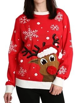 Women's Ugly Christmas Sweater Pullover Sweater Jumper Crew Neck Ribbed Knit Acrylic Knitted Fall Winter Outdoor Xmas Daily Stylish Casual Soft Long Sleeve Elk Snowflake Red S M L