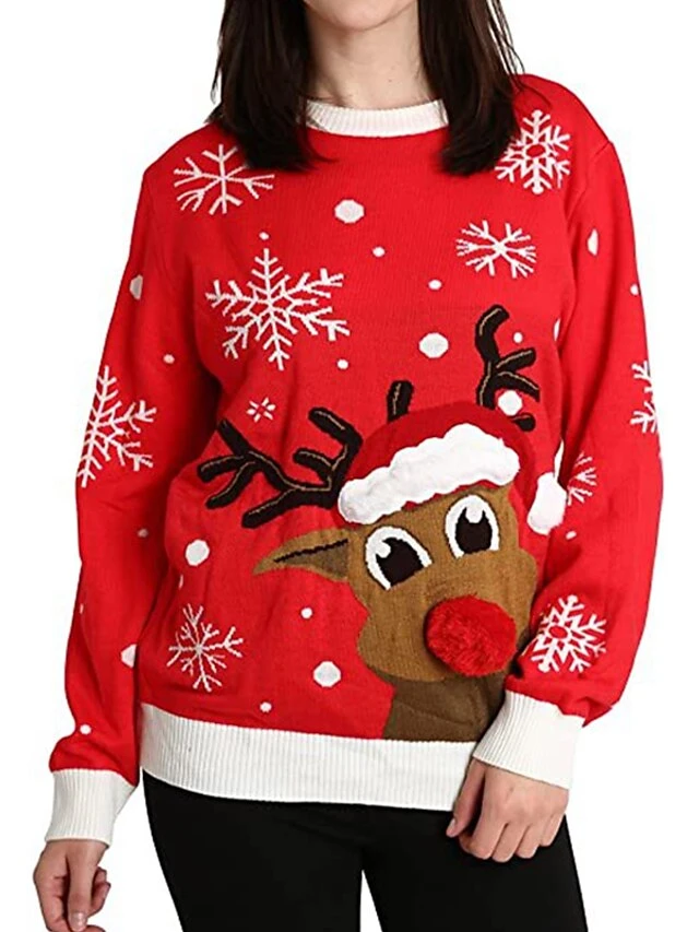 Women's Ugly Christmas Sweater Pullover Sweater Jumper Crew Neck Ribbed Knit Acrylic Knitted Fall Winter Outdoor Xmas Daily Stylish Casual Soft Long Sleeve Elk Snowflake Red S M L 3 Women's Ugly Christmas Sweater Pullover Sweater Jumper Crew Neck Ribbed Knit Acrylic Knitted Fall Winter Outdoor Xmas Daily Stylish Casual Soft Long Sleeve Elk Snowflake Red S M L