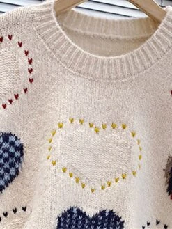 Women's Ugly Christmas Sweater Pullover Sweater Jumper Christmas Sweaters Crew Neck Ribbed Knit Acrylic Knitted Fall Winter Regular Outdoor Christmas Daily Fashion Casual Soft Long Sleeve Heart White -Xmas Cothing Store idgokd1697697876947