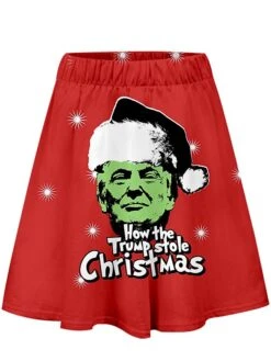 Women's Skirt Swing Mini Red Skirts Fall & Winter Print High Waist Fashion Casual Ugly Christmas Street Xmas S M L