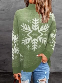 Women's Ugly Christmas Sweater Pullover Sweater Jumper Christmas Sweaters Stand Collar Ribbed Knit Polyester Knitted Fall Winter Regular Outdoor Christmas Daily Stylish Casual Soft Long Sleeve -Xmas Cothing Store ihbqki1697290860415