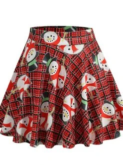 Women's Skirt Swing Mini Green Plaid Wine Red Fuchsia Skirts Pleated Print Fashion Christmas Weekend Xmas S M L -Xmas Cothing Store ihklen1633943337284