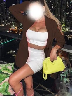 Women's Blazer Party Xmas Button Solid Color Christmas Casual / Daily Fashion Loose Fit Outerwear Long Sleeve Fall Yellow S -Xmas Cothing Store ihmmxf1695635436668