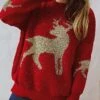 Women's Ugly Christmas Sweater Pullover Sweater Jumper Crew Neck Ribbed Knit Acrylic Oversized Fall Winter Regular Outdoor Xmas Daily Stylish Casual Soft Long Sleeve Elk Red Beige S M L -Xmas Cothing Store ihzlfb1696823459929