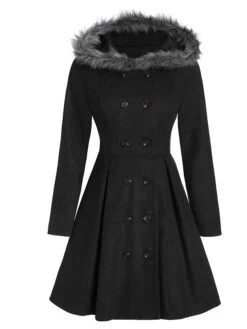 Women's Cloak / Capes Winter Coat Christmas Party Cosplay Xmas Over Coat With Hood Fall Long Pea Coat Hoodie Jacket With Fur Trim Halloween Windproof Warm Casual Jacket Long Sleeve Black Wine -Xmas Cothing Store iifeic1629006659036