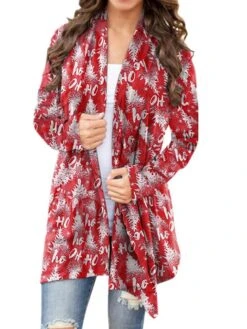 Women's Casual Jacket Warm Breathable Outdoor Christmas Daily Wear Going Out Print Cardigan V Neck Basic Simple Casual Christmas Letter Regular Fit Outerwear Long Sleeve Winter Fall Green Black Blue -Xmas Cothing Store ijcwew1666949588971