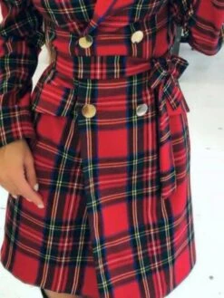 Women's Blazer Christmas Street Daily Xmas Summer Spring Long Coat Regular Fit Warm Breathable Streetwear Casual Jacket Long Sleeve Plaid / Check Pocket Red -Xmas Cothing Store imabrb1646039085195